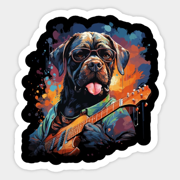 Boxer Playing Guitar Sticker by JH Mart